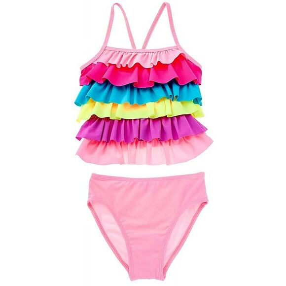 Flapdoodles Girls Pink Color Block Ruffle Two-Piece Swimsuit Size 2T NWT